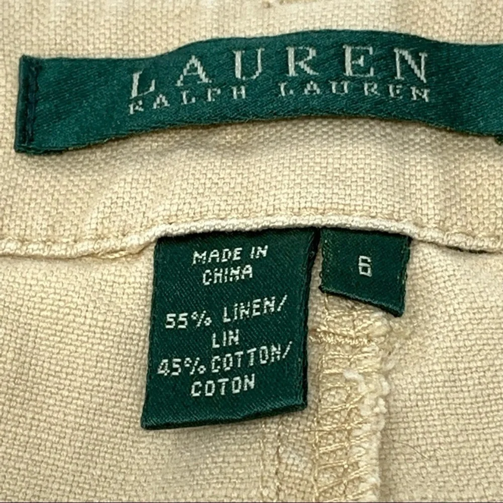Y2K Lauren Ralph Lauren Linen Blend High Rise Straight Leg Pants Cream Size 6